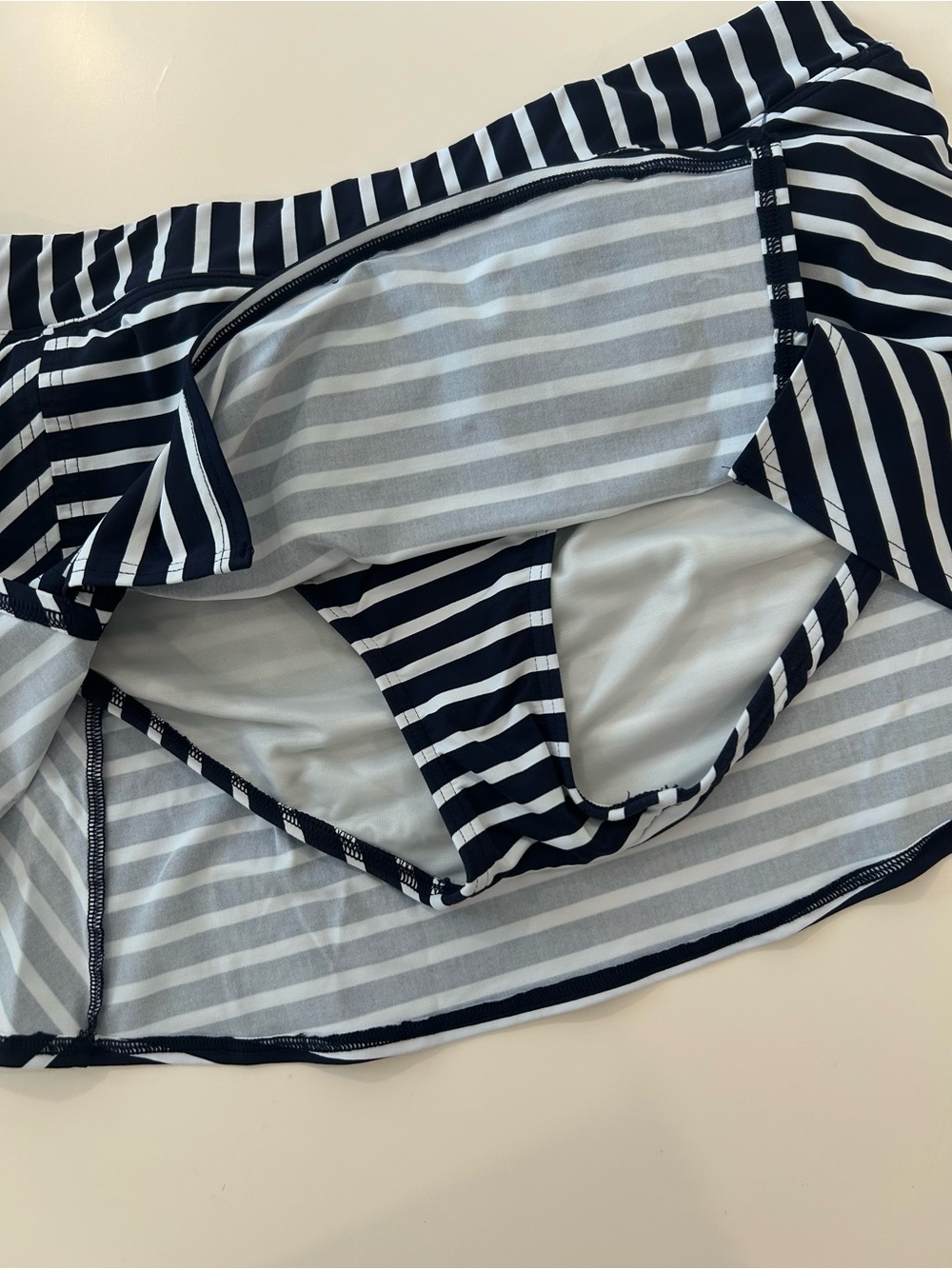 Lands End Navy Stripe Skirted Swimsuit Sz 14 - Picture 5 of 6